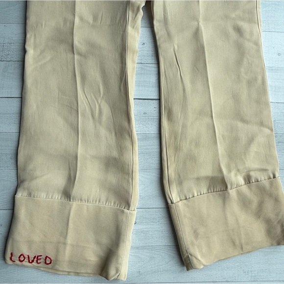 Gucci Embroidered Loved Cream Wool/Silk High Waist Wide Leg Trousers IT 38/US 2 - Picture 3 of 13